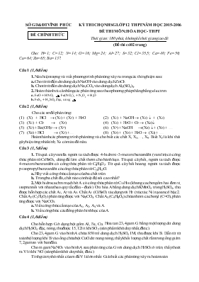 Kỳ thi chọn học sinh giỏi lớp 12 THPT năm học 2015 - 2016 đề thi môn Hóa học